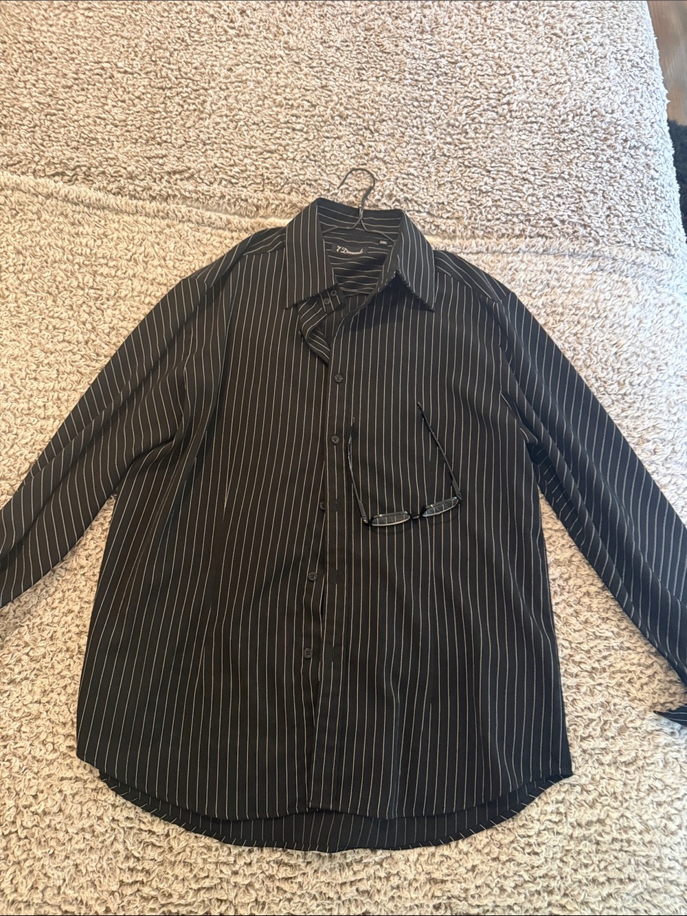 7 Diamonds Black  Shirt with White Pinstripes